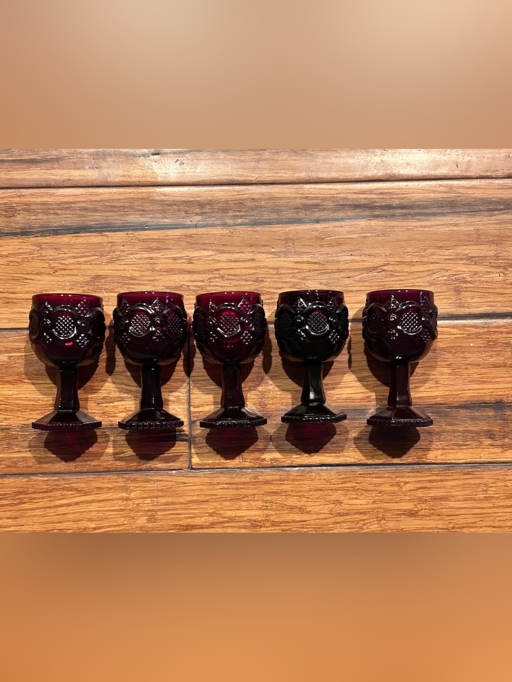 AVON Set of 5 Vintage Ruby Red Wine Goblets, The 1876 Cape Cod Collection